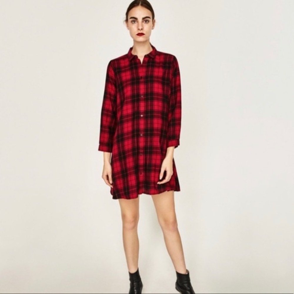 Premium Denim Collection Plaid Flannel Dress - small